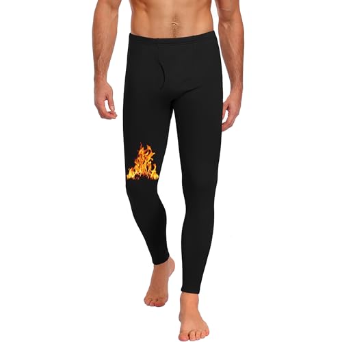 BLONGW Thermo Unterhosen Herren Lange Thermohose Männer Warm Thermounterwäsche Fleece Skiunterwäsche Funktionsunterwäsche für Winter Gefüttert Hose（A-Schwarz,XXL）