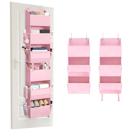 GRANNY SAYS Over The Door Organizer, 6-Shelf Detachable Behind The Door Storage with 8 Pockets, Waterproof Anti Tilt 40lb Large Capacity Hanging Shelf for Nursery, Bedroom, Kids Room, Pink