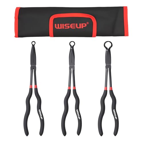 WISEUP 3-Piece 11 Long Reach Hose Grip Pliers Set 5/16-Inch 1/2-Inch 3/4-Inch Dia O-shape nose plier for Easy Removal and Installation of Automotive Hoses and Fitting