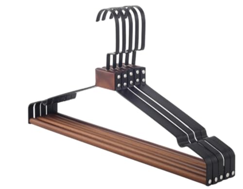 Farigrut ハンガー木製ハンガー5個ウッドスカートハンガーズボンボトムハンガー調節可能なクリップ付き、プレミアムウッド、ウッドハンガーコートハンガー (平らな鉄の洋服ハンガー)