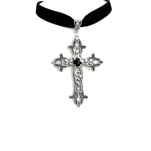 1pc Classic Large Cross Shaped Black Velvet Necklace Prepared, Gorgeous Cross Shaped Black Velvet Necklace