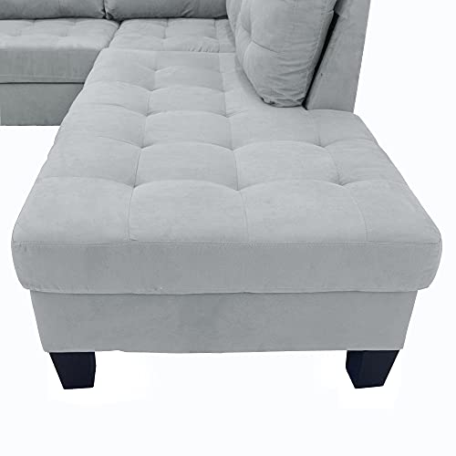 Casa Andrea Milano Llc 3 Piece Modern Reversible Sectional Sofa Couch With Chaise And Ottoman, Light Grey #TOP3