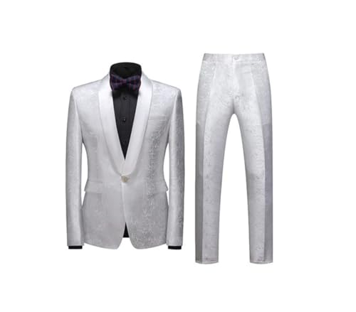 Men Wedding Textured Suit Single Breasted Slim Fit Tuxedo Dress Blazer Jacket and Pants 2-Piece Set