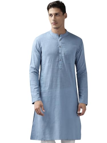 Image of See Designs Men Full Sleeve Cotton Solid Straight Slub Effect Kurta