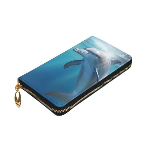 winter the dolphin Wallet for Men Women Long Purse Leather Clutch Large Business Handbag Travel Phone Holder Credit Card Holder Money Case with Zipper Leather Wallets Gift3