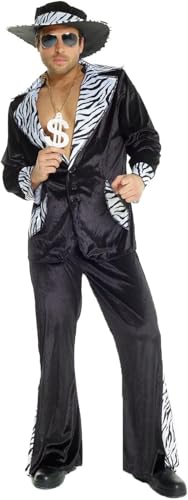 Morph Black Pimp Costume Men, Pimp Outfits Men, 70s Fancy Dress Costumes for Mens, Pimps Fancy Dress Mens