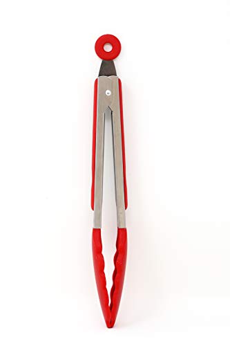 7-Inch Mini Silicone Kitchen Stainless Steel Tongs - Set of 3 (Red, Orange, Purple) - Mini Tongs for Serving Food, Cooking, Salad and Grilling