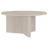Henn&Hart 36' Round Wood Pedestal Coffee Table for Living Room, Family Room, Office, or Apartment, Beech White