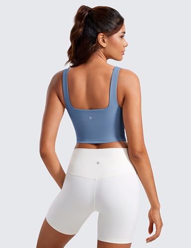 Image of CRZ YOGA Butterluxe Square Neck Crop Tank Top | Light Support, Removable Pads, Yoga, Extremely Soft, Wide Straps, Longline Sports Bras for Women