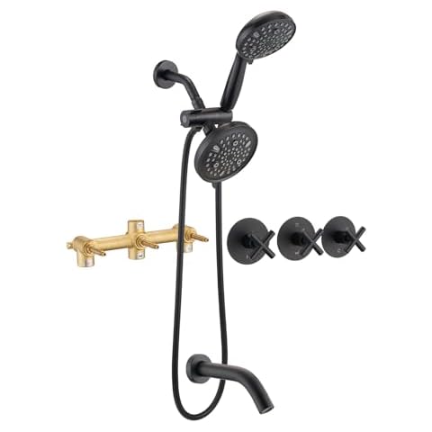 PROOX 3 Handle Tub Shower Faucet Set, Dual shower head Combo with Tub and Shower Trim Kit with Rough-in Valve, Matte Black Bathtub Shower Faucets, Wall Mounted Bathroom Rain Shower System Cover