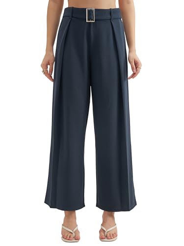 Image of Tokyo Talkies Wide Leg Relaxed fit Korean Pants |Ultra Soft|High Rise Pleated Trousers |Workwear|Formal All Day wear