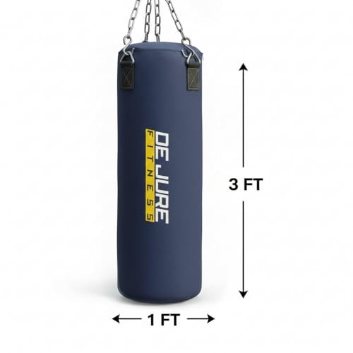 Image of De Jure Fitness Heavy Duty 3 Ft Punching Bag with Rust-Proof Stainless Steel Hanging Chain | Durable Polyester Fabric | Comfortable Recycled Filling | Boxing MMA, Kickboxing - Blue, 3 Ft