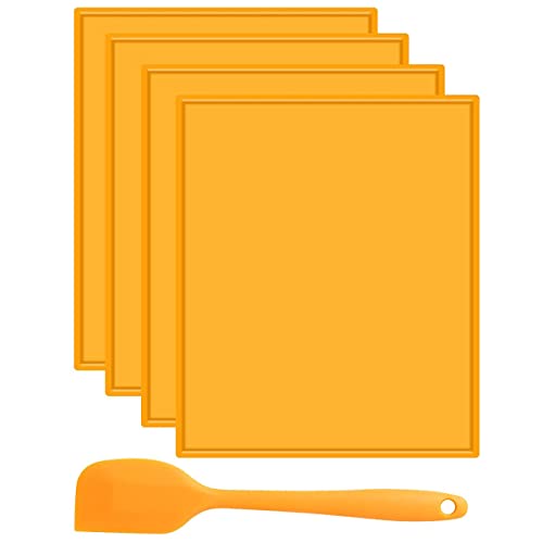 Jetcloud 4pcs Silicone Baking Mats with Edge Non-stick Dehydrator Sheets Multifunctional Dehydrator Trays with Scraper Dishwasher Safe Bakeware for Making Fruit Leather Vegetables Herbs