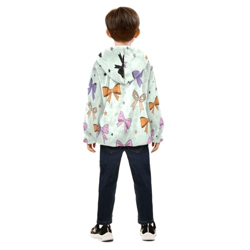 Colorful Bows and Stars Toddler Fleece Jacket Girl Boys Hooded Fleece Jacket Coat Warm Outwear Zip-up 3-10T4