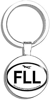 Oval FLL Airport Code -fort lauderdale hollywood fly pilot hub Double Sided Stainless Steel Keychain Key Ring Chain Holder Car/Key Finder
