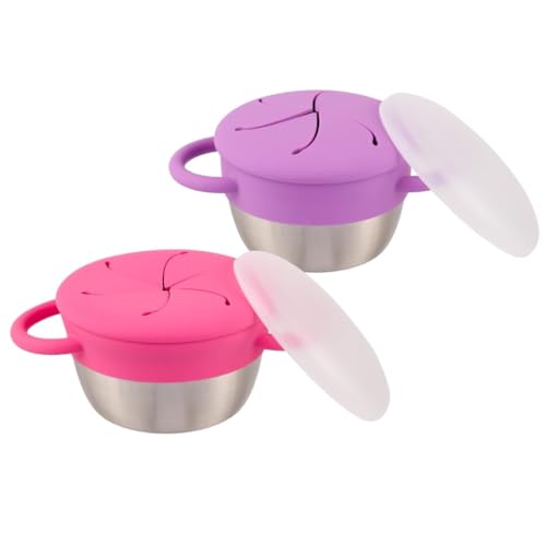 Image of Elk and Friends Stainless Steel Snack Cups | Removable Silicone Food Catcher and Travel Lid | Spill-Proof Snack Containers for Baby, Toddler, Kids | Dishwasher Safe | 2 Pack