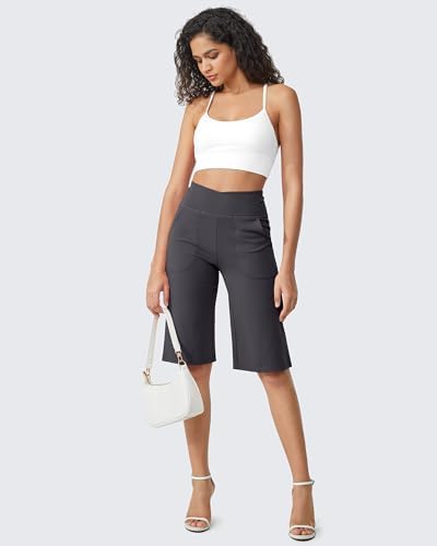 Image of G4Free Yoga Pants Women Wide Leg Capris Pockets Deep Grey,XL