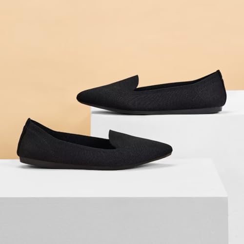Image of Frank Mully Women's Casual Loafer Flats Slip On Loafer Shoes Comfortable Knit Flat Shoes Classics Pointy Toe Loafer Flats,for Work,Travel