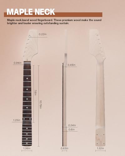 leo jaymz diy st style electric guitar kits with roasted pine body and maple neck - laurel wood fingerboardstrap and all components included st roasted pine