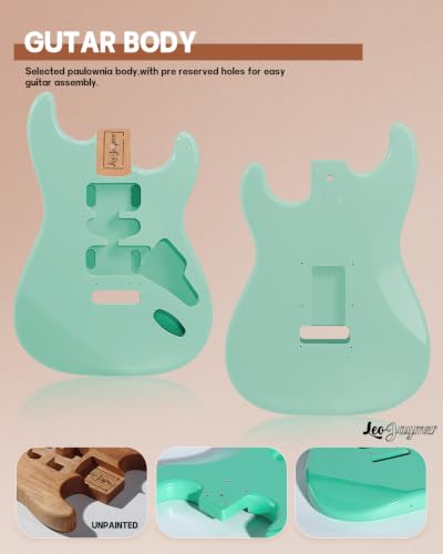 Image of Leo Jaymz DIY ST Style Electric Guitar Kits,Spray-painted Mahogany Body,Laurel Wood Fingerboard and Maple Neck, including all Components (ST-Surf Green New)