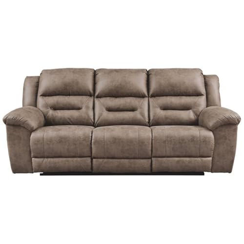 Image of Signature Design by Ashley Stoneland Faux Leather Power Reclining Sofa, Light Brown
