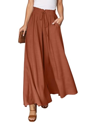 Image of Dokotoo Pants for Women Casual Elastic Waist Wide Leg Pants with Pockets