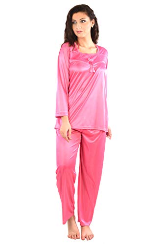 Image of Women's Satin Full Sleeve Night Suit Set of Top & Pyjama