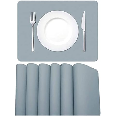 WMLD Blue Leather Table Mats Set Of 6 Heat Resistant Easy To Clean Wipeable Waterproof Washable Faux Leather Cover