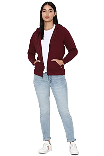 Image of Allen Solly Women's Synthetic Hooded Neck Sweatshirt | Long Seelves Regular Fit Zipper