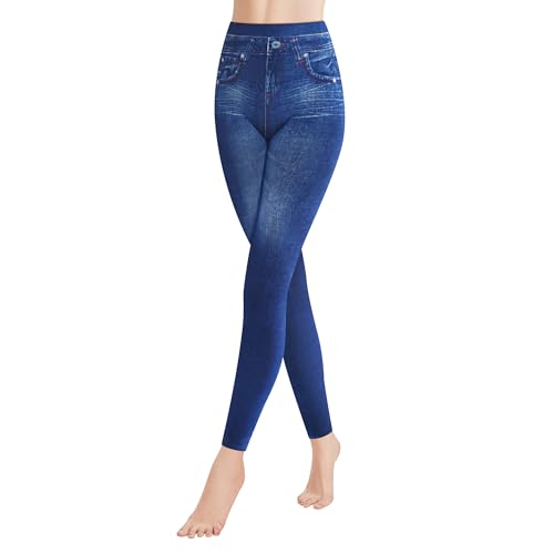 Libella Leggings Damen Jeansoptik Hohe Taillen Leggings mit Bund Mode Shaping Leggins Dehnbar Formende Treggings Streetwear Hosen 4162J L/XL