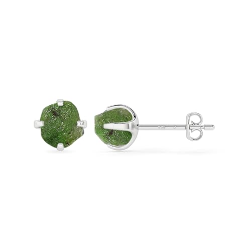 LUSTRE AND LIGHT Natural Rough Emerald Stud Earrings for Women in Sterling Silver, May Birthstone Jewelry Gifts for Her Birthday, Anniversary, Graduation (Prong-Set, 5x5mm)
