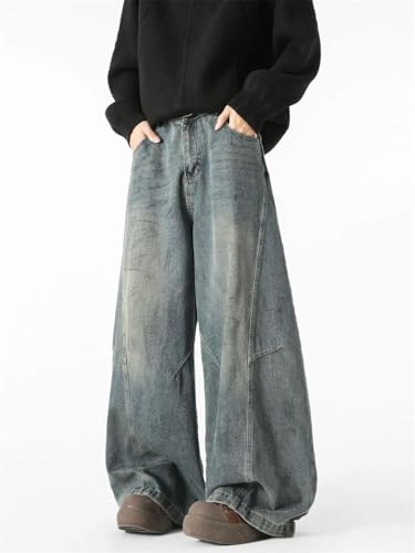 Men's Vintage Baggy Jeans, 2025 American Retro, Washed Denim, Straight, Wide Leg Casual Pants2