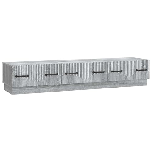 Meuble TV gris Sonoma 147cm avec 3 tiroirs de rangement et passe-câbles pour salon