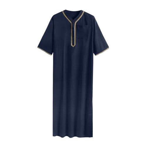 Abaya homme bleu marine col en V finitions soignées pour l'été