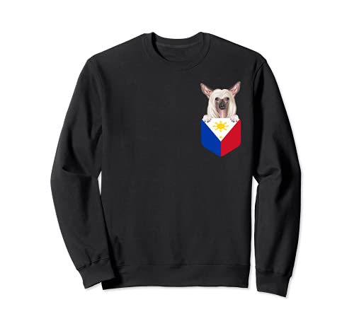 Philippines Flag Chinese Crested Dog In Pocket Sweatshirt, Black