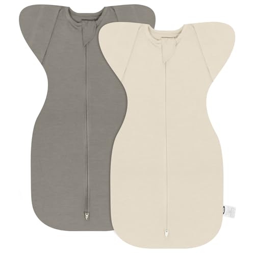 Image of MEXXI Swaddle Baby Sleep Sack With Arms Up, 2 Pack Baby Transitional Swaddle with Double Zipper,0.5 TOG, 8-13 lbs, S