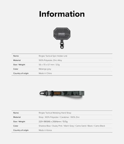 Image of Ringke Tactical Webbing Hand Strap with Patch [Heavy Duty Tactical Carabiner] Durable Anti-Tear Multi-Purpose Phone Wrist Strap for Travel, Hiking, etc