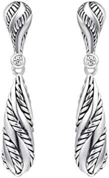 UNY Jewel Dangle Tear Drop Earring Multi Twisted Cable Wire Twirl Designer Inspired Unique Elegant Cute Earring Christmas Gift (Silver Twirl)