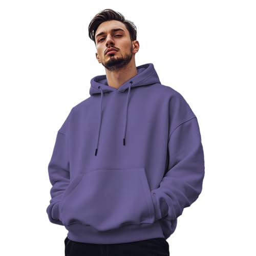 NOBERO Sudaderas de gran tamaño con capucha de forro polar de algodón de manga larga para hombre, Future Dusk, L