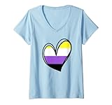 Photo Gallery donna love nonbinary pride cuore sottile lgbt gay enby bandiera maglietta con collo a v Photo Gallery donna love nonbinary pride cuore sottile lgbt gay enby bandiera maglietta con collo a v