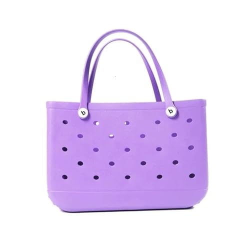 Rubber Waterproof Beach Storage Basket Swimming Gear Bag for Picnic Shopping Travel Multi-Purpose Bag.(Light-Purple)