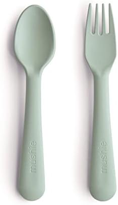 mushie Flatware Fork and Spoon Set for Kids | Made in Denmark (Sage)