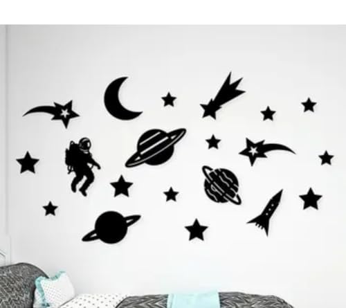 Image of Elegant Wooden Wall Adhesive Art Moon and Stars Modern Peel & Stick Decor for Living Room, Bedroom & Office 28