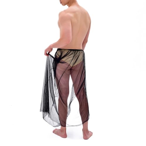 Men's Lace Mesh Robes Bathrobes See Through Lingerie Loose Beach Cover Ups Nightgown4