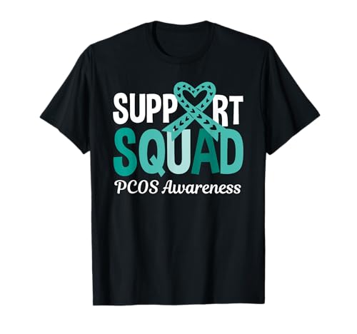 Support Squad PCOS Awareness Wear Cinta verde azulado Camiseta