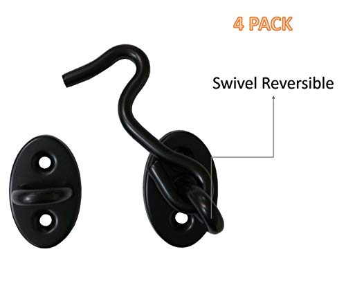 Qcaa Reversible Hook, 304 Stainless Steel Cabin Hook Latch & Eye, 2-1/2", Matte Black, 2 Pack, Made In Taiwan #TOP2