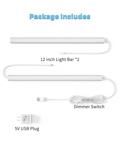Image of ASOKO HOME Dimmable USB Under Cabinet Lights - 3 Pack 12 inch Linkable LED Strips, 4000K Daylight for Kitchen, Desk, Workbench