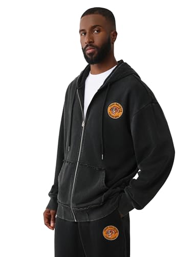 True Religion Men's Tiger Relaxed Vintage Zip Up Hoodie – Casual Full Zip Graphic Sweatshirt3