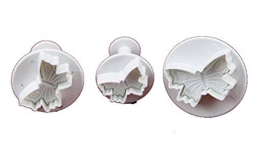 Longzang 3-Piece Veined Butterfly Cutter Cake Decorating Fondant Plunger Embossing Tool, White