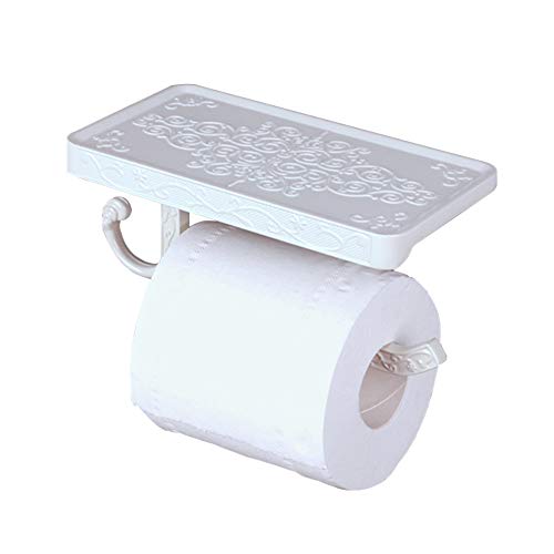 MKLZ Toilettenpapierhalter mit Ablage, Badezimmer-Wandmontage, mit Haken an der Seite, geeignet für den modernen / Vintage-Stil (weiß) Cover